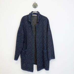 Chiaramente Made in Italy Herringbone Sweater Cardigan Navy Blue Women's Medium